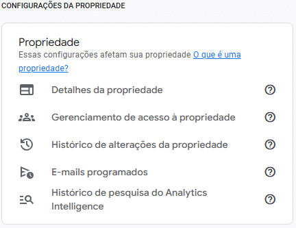 Configurações da propriedade do Google Analytics 4